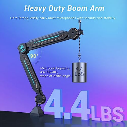 RGB Boom Arm, TONOR Adjustable Mic Stand with RGB Light, 5/8’’ Screwadapter, Excellent Compatibility, Rotatable Suspension Boom Scissor Stand for Gaming Streaming Podcasting YouTube Recording T90