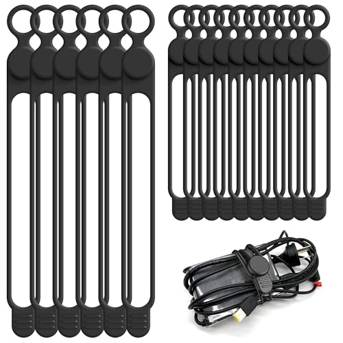 Silicone Cable Ties Cord Organizer for Cable Management, 16PCS 4.2" and 7.1" Reusable Cable Organizer Electronic Accessories for Home, Office, Kitchen, School, Travel (Black) - color: Black, size: 4.2 Inch+7.1 Inch