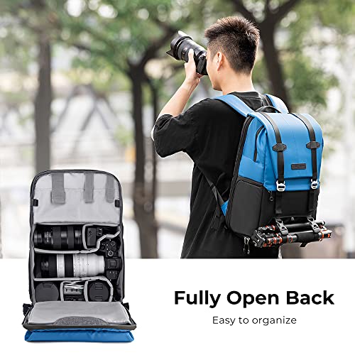 K&F CONCEPT Camera Backpack, Camera Bags for Photographers Large Capacity Camera Case with Raincover,15-15.6 Inch Laptop Compartment Compatible for Canon/Nikon/Sony/DJI Mavic Drone(Backpack 20L) - color: 05-blue