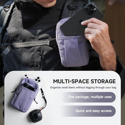 AMBITFUL Compact Sports Camera Bag, Shoulder Strap Storage Case, 3.94 x 1.57 x 7.09 inches, Compatible with Phones, Compact Cameras, Power Banks, Headphones, Black (Hang U1) (Purple) - color: Purple
