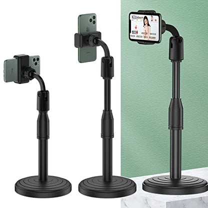 Multi-Function 360° Rotation Desk Cell Phone Holder for Live Streaming Watching Movie(Classic Black with Round Base 7″-11.8″ Height) - color: Black
