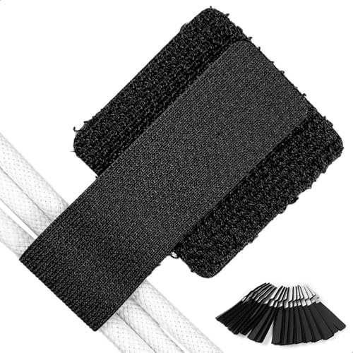 Matenf Cable Management Kit, 40 PCS, Black | Self-Adhesive, Adjustable, Hook & Loop, Cable Organizers, Cord Hider, for Under Desk, Workstations and Computer Desks