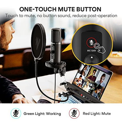MAONO USB Microphone for PC, Professional Computer Condenser Mic with Mute, Mic Gain, Zero Latency Monitoring, Boom Arm for Studio, Podcast, Gaming, Streaming, Recording, Twitch, YouTube PM422
