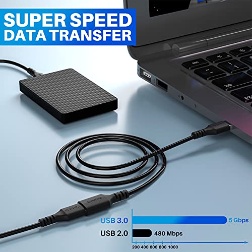 3 Pack USB 3.0 Extension Cable 4 Feet, USB A Male to Female Extender Cord, 5Gbps Data Transfer for Webcam, Printer, Keyboard, Mouse, Flash Drive, Hard Drive, Controller, Black Cable with 5 Cable Ties - size: 4 Feet (3 Pack)