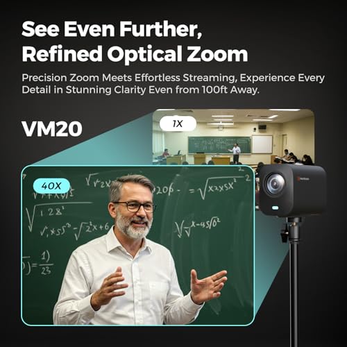 NearStream VM20 Wired Streaming Camera with Adjustable Tripod, 40X Hybrid Zoom USB/HDMI/RJ45 Live Stream Camera for YouTube, Zoom, OBS, Podcast, Video Conferencing