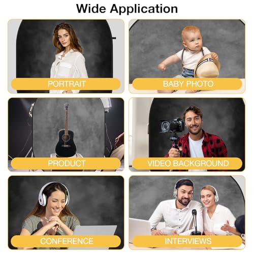 Kate Collapsible Backdrop Pop up Photo Backdrops Folded Grey Black for Photography, for Video, for Broadcast, 5x6.5ft