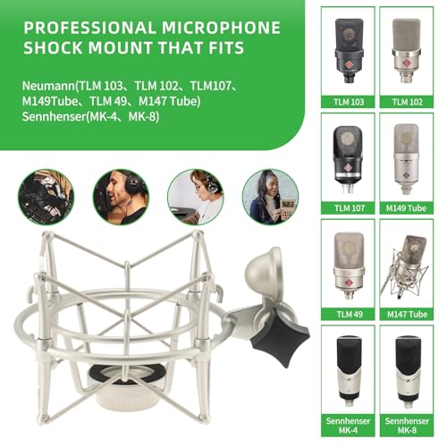 Microphone Shock Mount – Compatible with Neumann TLM 103, TLM 102, M147, M149 & More, Anti-Vibration Isolation for Studio & Broadcast