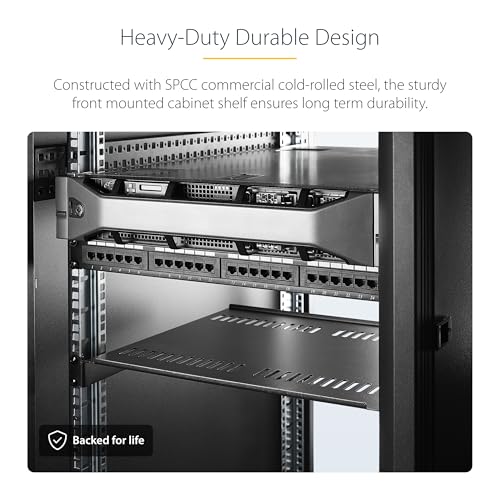 StarTech 2-Pack 1U Vented Cantilever Shelf, 16in, 44lb (CABSHELF116V2PK) | 44lb/20kg each, 16in/40cm deep, 14-gauge SPCC steel, EIA-310 fit - size: 16", style: 2-pack