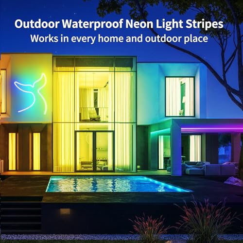 LED Neon Rope Lights 50FT,IP65 Waterproof LED Strip Lights,Music Sync LED Lights with Remote and APP Control, 24V RGB LED Rope Lights for Bedroom,Holiday Decoration（with Snap &Screws） - size: 50FT