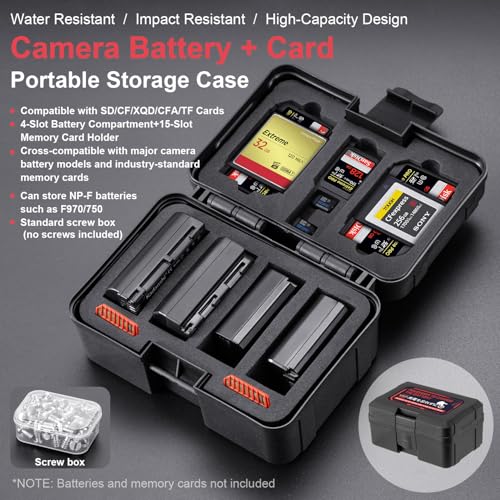 FOMITO Camera Battery Case & Memory Card Organizer - Holds 7 SD Cards 2 CFast 2 CF 2 Micro SD 2 XQD - Water-Resistant Shockproof Hard Shell Storage Box (Cold Gray Red) - color: Cold gray Red