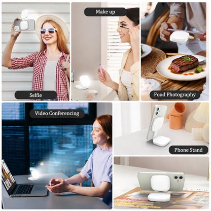 Magnetic Selfie Light Compatible with MagSafe, Foldable LED Phone Light with Mirror, 48 LEDs 5 Color Modes & 5 Brightness Levels, 360° Rotating Fill Light for Selfies, Makeup, TikTok, Zoom - color: White