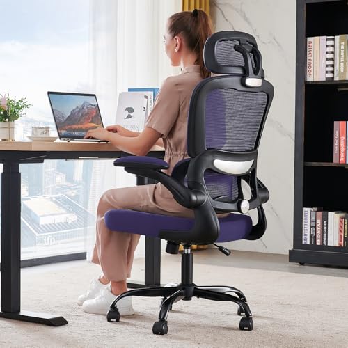 TRALT Office Chair Ergonomic Desk Chair, 330 LBS Home Mesh Office Desk Chairs with Wheels, Comfortable Gaming Chairs (1, Violet) - color: Violet
