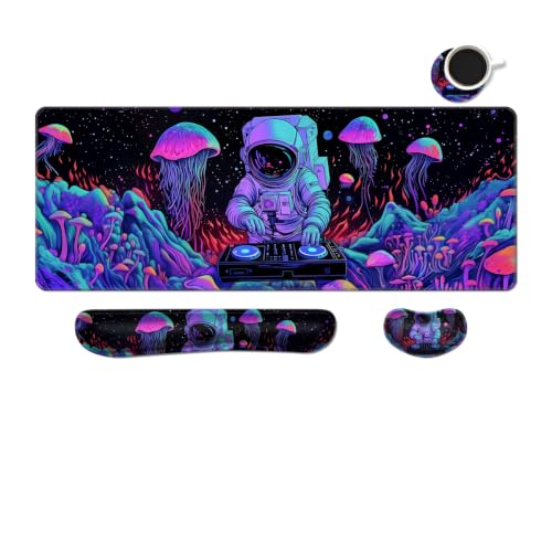 Desk Mat, Large Gaming Mouse Pad with Wrist Rest, 4 in1 XXL Mouse pad+Keyboard Wrist Rest+Mouse Pad Wrist Support+Cup Coaster Set, Ergonomic Desk Pad for Home Office,Spaceman - color: 87