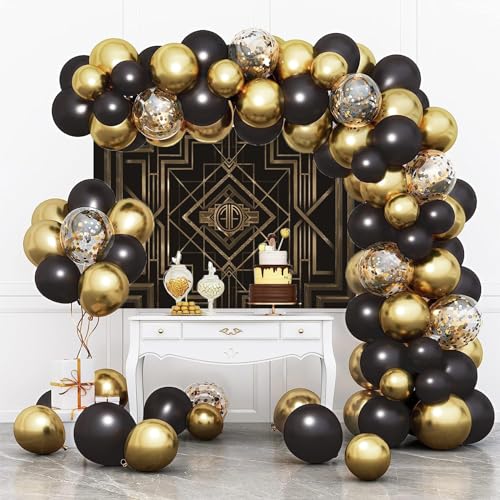 8x6.5ft Theme Backdrops for Photography Black and Golden Retro Texture Background Luxury Party Crazy Carnival Happy Birthday Party Portrait Booth Photo Studio Video Shooting Prop - size: 8x6.5ft