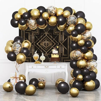 12x8ft Theme Backdrops for Photography Black and Golden Retro Texture Background Luxury Party Crazy Carnival Happy Birthday Party Portrait Booth Photo Studio Video Shooting Props - size: 12x8ft