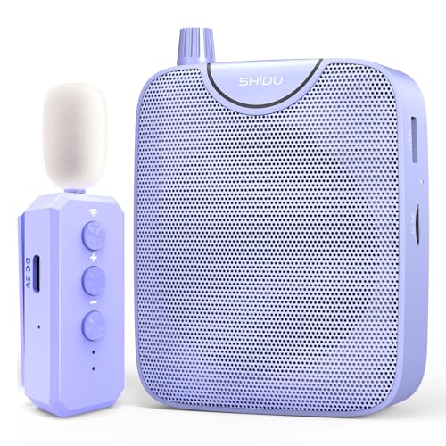 SHIDU 35W Power Voice Amplifier with Bluetooth Wireless Lavalier Microphone, Portable Teacher Mic with Speaker Personal Clip On Microphone System for Teacher Meeting Training-M500 (Purple) - color: Purple