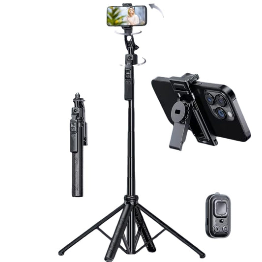 Auto Face Tracking Tripod with Light, 63" Foldable Selfie Stick for iPhone, Phone Tripod Stand with Remote, Phone Holder Tripod for TikTok Content Creator Vlog Video Recording - size: Tracking Tripod with 2 Square Light