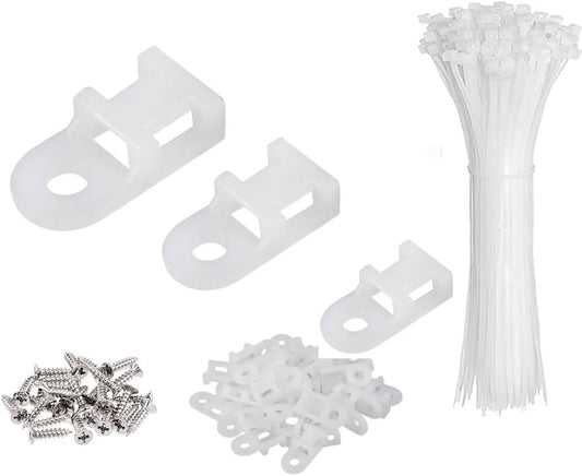 White Cable Zip Tie Mounts Kit-50 Pcs Cable Zip Tie Saddle Type Mounts Base With 50 Pcs 6" Cable Ties and 50 Pcs Tapping Screw, Wire Cable Clips Organizer Holders Clamps - size: B0-50PCS