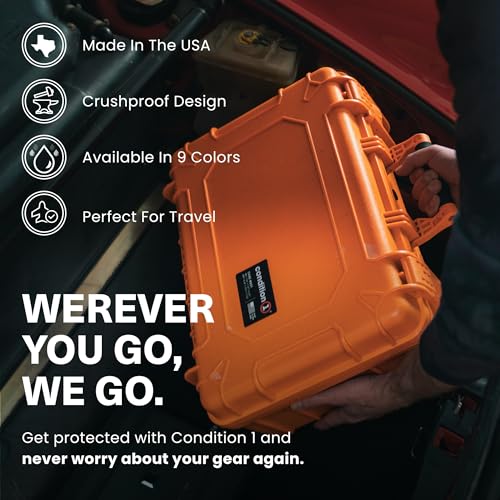 Condition 1 18" Medium Waterproof Hard Case with Foam, Model 801, Portable Protective Storage, Box for Travel, Tactical Gear, Made in USA, 18.36"x13.70"x 7.03" Yellow - color: Yellow