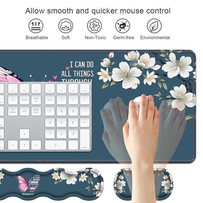 Ergonomic Keyboard Wrist Rest & Mouse Pad Wrist Rest Set, Large XXL Gaming Desk Mat 31.5"x 11.8" with Non-Slip Base for Home Office Study Gaming, Floral Butterfly Quote Bible Verse Philippians 4:13 - color: Butterfly Quote Bible Verse Philippians 4:13