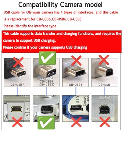 5Ft USB Cable for Olympus Camera,Compatible with Olympus Tough TG-310, TG-320, TG-610, TG-810, TG-820, TG-835, TG-850, TG-860,TG-870 Camera，Replacement for CB-USB5 CB-USB6 USB8