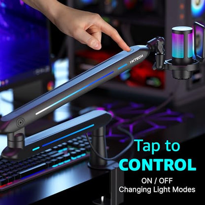 IXTECH RGB Low Profile Boom Arm for Mic, Adjustable Microphone Arm Stand with Desk Mount Clamp, Rotatable Microphone Boom Arm Mic Stand with Cable Management for Podcast Streaming Gaming Studio. - color: 4 LIZARD RGB