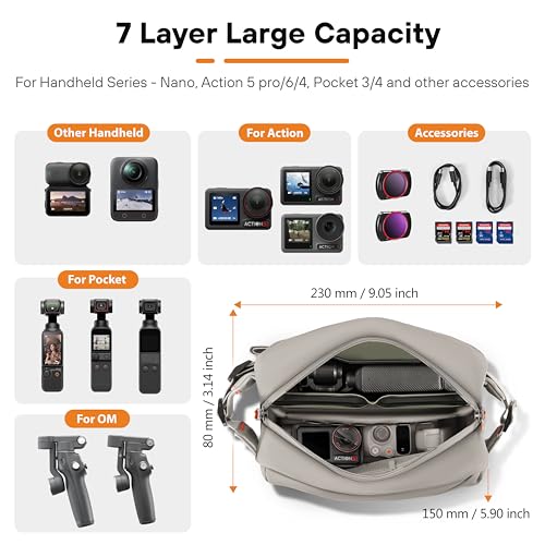STARTRC PHOTO All-in-One Waterproof Storage Bag for Insta360 Luna Ultra Accessories/Osmo Pocket 4/3 Osmo Mobile 8/7P, Portable 900D Polyester Multilayer Travel Case for Xtra Muse/Action 6/5 Pro/Nano