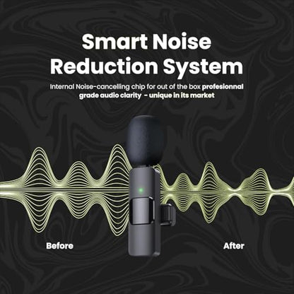 4in1 Wireless Lavalier Microphone for iPhone, iPad, Android, Camera，computers;mini Noise Reduction Recording Mic 2.4G Ultra-Low Delay,with storage box for Live Stream Content Creators Podcast