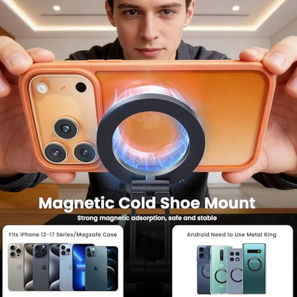 LOXP Magnetic Phone Tripod Mount with Cold Shoe, Adjustable Aluminum Alloy Phone Mount, Phone Tripod Holder Adapter with 1/4" Screw, Camera Mount for iPhone 17/16/15/14/13/12 Series