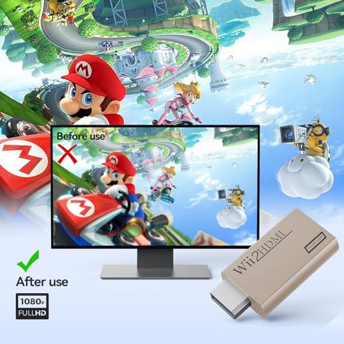 GANA Wii to HDMI Converter Adapter with Hdmi Cable Connect Wii Console to HDMI Display in 1080p Output Video with 3.5mm Audio Supports All Wii Display Modes Khaki - color: wii to hdmi Khaki