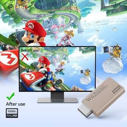 GANA Wii to HDMI Converter Adapter with Hdmi Cable Connect Wii Console to HDMI Display in 1080p Output Video with 3.5mm Audio Supports All Wii Display Modes Khaki - color: wii to hdmi Khaki