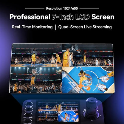 Tenveo 4K 20X NDI PTZ Camera with AI Humanoid & Face Auto-Tracking HDMI/USB3.0/LAN(PoE) (3pcs) and 7’’ LCD Quad-Screen NDI PTZ Joystick Controller and 8 Port PoE Switch Bundle/Kit for Live Production - color: Flat Black