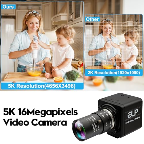 USB Camera 16 Megapixes High Resolution 5K USB Webcam with CS Mount 5-50mm Manual Varifocus Lens Close UP OpenCV Camera Free Driver Plug and Play for Windows Linux Laptop Jetson Nano