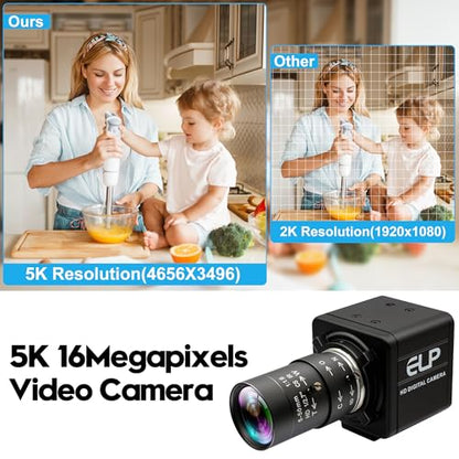 USB Camera 16 Megapixes High Resolution 5K USB Webcam with CS Mount 5-50mm Manual Varifocus Lens Close UP OpenCV Camera Free Driver Plug and Play for Windows Linux Laptop Jetson Nano