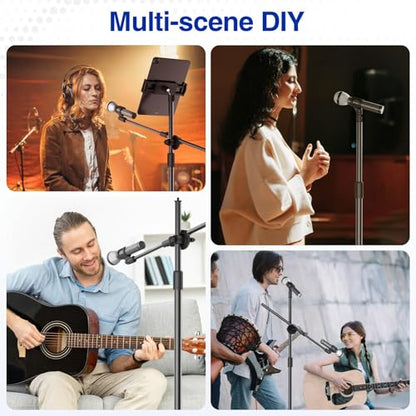 Mic Stand, Microphone Stand Floor with Phone/Tablet Holder, Height Adjustable Boom Mic Stand Tripod With Carrying Bag for Singing Karaoke Stage