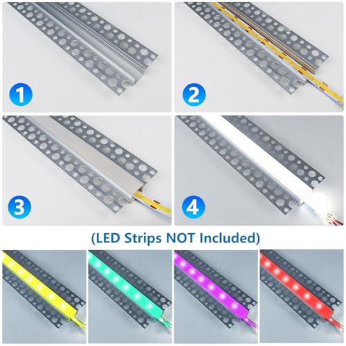 inShareplus Plaster-in LED Channel, 3.3ft/1m 6-Pack led Aluminium Profile with Milky Diffuser, Trimless Recessed Led Strip Diffuser for Under Cabinet, Shelf, Table, Wall and Ceiling - size: double-edge-6-pack (plaster-in)