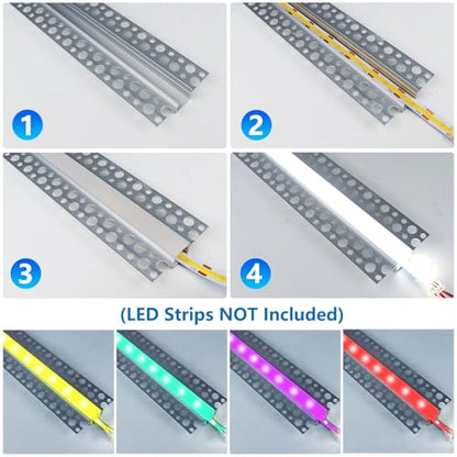 inShareplus Plaster-in LED Channel, 3.3ft/1m 6-Pack led Aluminium Profile with Milky Diffuser, Trimless Recessed Led Strip Diffuser for Under Cabinet, Shelf, Table, Wall and Ceiling - size: double-edge-6-pack (plaster-in)