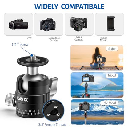 CAVIX MT-03 Camera Panoramic Tripod Head Small Ball Head with Arca Swiss Quick Release Plate Bubble Level Load Capacity 11 lbs/5 kg, for DSLR/Mirrorless Camera Tripod, Travel & Landscape Photography - size: Ball Dia. 25mm