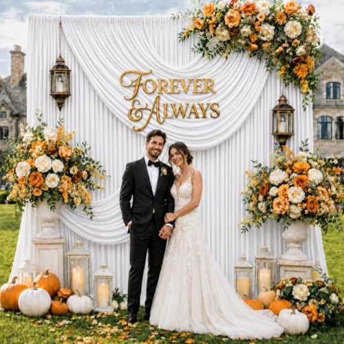 50ft x 12ft White Backdrop Curtains, Wrinkle Free Thick Fabric Polyester Curtains Backdrop Drapes Cover for Parties Wedding Birthday Photography Background, 10 Panels 5ft x 12ft - color: White, size: 50FT(W) x 12FT(H)