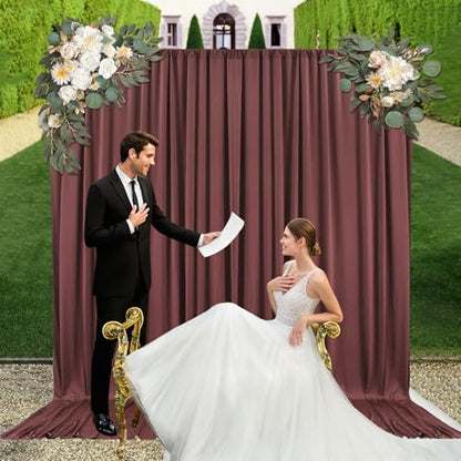 10ft x 7ft Red Brown Backdrop Curtains for Parties, Fabric Satin Background Curtain with Rod Pockets for Weddings, Birthday, Baby Shower, Photography, Graduation Party Backdrop Drapes, 2 Panels - color: Red Brown