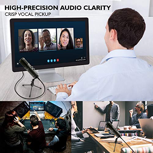 JOVIAL USB PC Recording Condenser Microphone - Blue LED, Adjustable Gain, Headphone Jack, Mute Control, Tripod Stand - Portable Pro Audio Condenser Desk Mic for Podcast Streaming Gaming