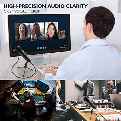 JOVIAL USB PC Recording Condenser Microphone - Blue LED, Adjustable Gain, Headphone Jack, Mute Control, Tripod Stand - Portable Pro Audio Condenser Desk Mic for Podcast Streaming Gaming