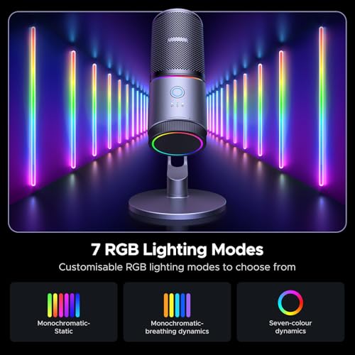 UGREEN Microphone for PC, USB Mic with RGB Lights, Mute Button, 24bit/96kHz, Cardioid Polar Pattern, Volume Control, Condenser Microphone for Streaming, Gaming, Podcasting, Recording, Laptop, PS5