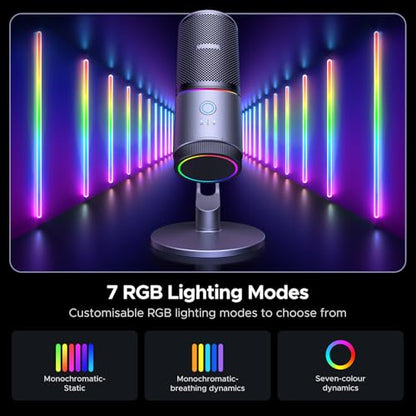UGREEN Microphone for PC, USB Mic with RGB Lights, Mute Button, 24bit/96kHz, Cardioid Polar Pattern, Volume Control, Condenser Microphone for Streaming, Gaming, Podcasting, Recording, Laptop, PS5