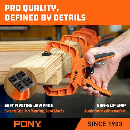 PONY 2-Pack 4-Inch Quick-Release Ratcheting Wood Clamps for Woodworking, Professional Hand Clamps with Box-Joint Design, Ergonomic Handles, 40 LBS Clamping Force