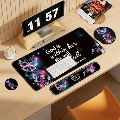 Desk Mat Set + Keyboard and Mouse Pad with Wrist Rest Support,4-in-1 Large Mousepad Computer Mats for Desktop Home & Office-Purple Butterflies - color: D1-Purple Butterflies