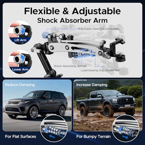 EMART Shock Absorber Arm Car Camera Mount for Action Camera, Featuring 6" Vacuum Car Suction Cup, Qick Release NATO Rail, Hydraulic Boom Arm Compatible with DJI Osmo Pocket 3, Insta360, GoPro, iPhone - size: 6 inch Shock Absorber Arm
