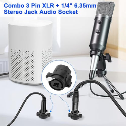 XMSJSIY 2 in 1 XLR & 6.35mm Socket Combo 3 Pin XLR + 1/4" 6.35mm Stereo Jack Chassis Audio Socket Panel Mount Solder Connector 3 Pin 1/4" TS/TRS Plug Adapter Microphone Mic Speaker Adapter - 2PCS