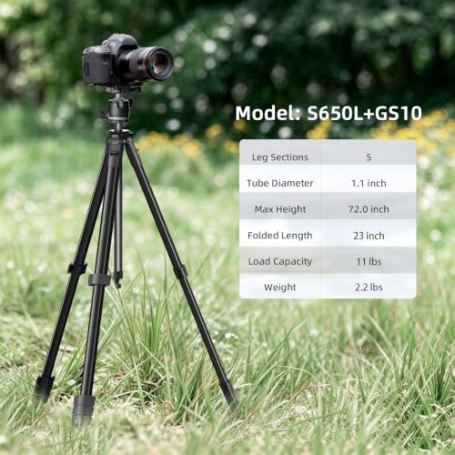 KINGJOY 72'' Aluminum Camera Tripod, Travel Tripod with 360° Ball Head, Phone Holder, Carry Bag, Wireless Remote Control, Compatible with DSLR, Phone, Spotting Scopes, Laser Level, Max Load 11 lb