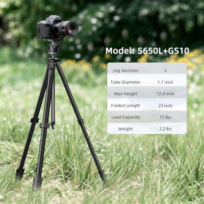 KINGJOY 72'' Aluminum Camera Tripod, Travel Tripod with 360° Ball Head, Phone Holder, Carry Bag, Wireless Remote Control, Compatible with DSLR, Phone, Spotting Scopes, Laser Level, Max Load 11 lb